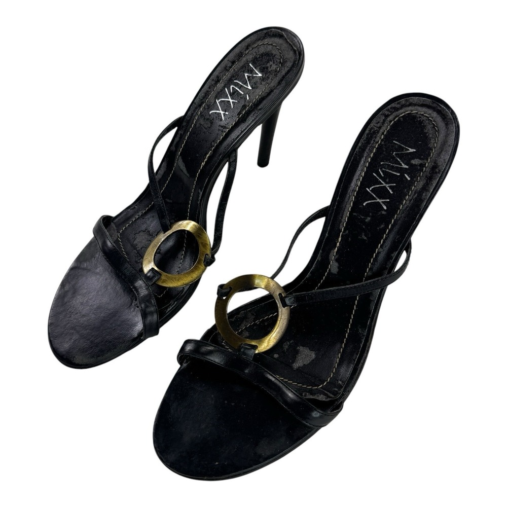 Mixx Black & Gold Heeled Strap Sandals Womens Size 9 - Picture 3 of 9